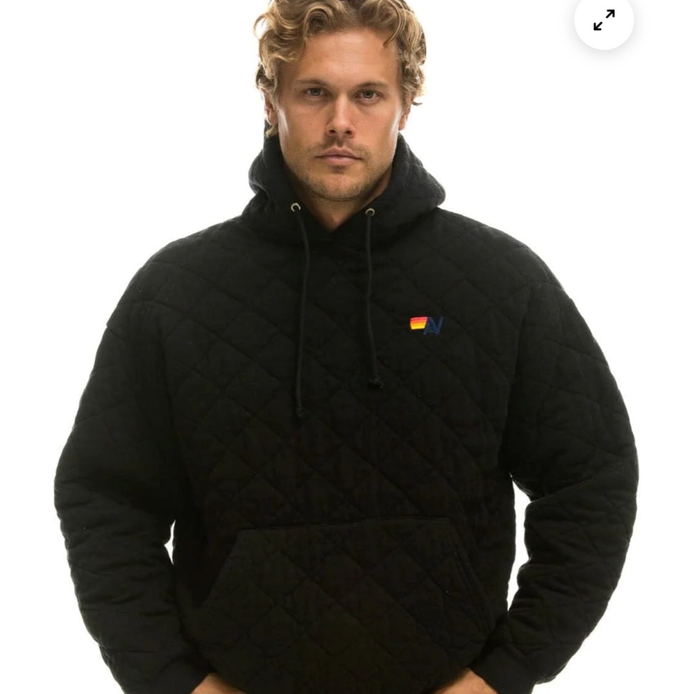 Aviator Nation Black Quilted Hoodie with Logo size XXL